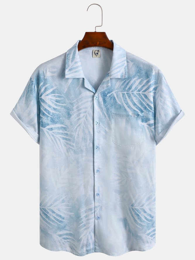 Cotton style coconut plant flower printed comfortable hemp short-sleeved shirt