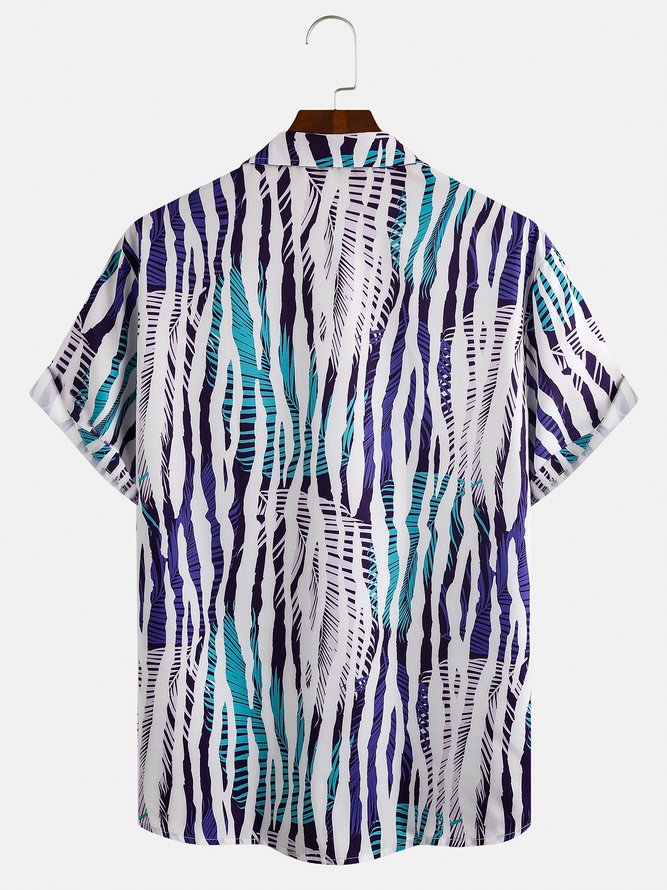 Men's Geometric Stripe Print Casual Short Sleeve Hawaiian Shirt