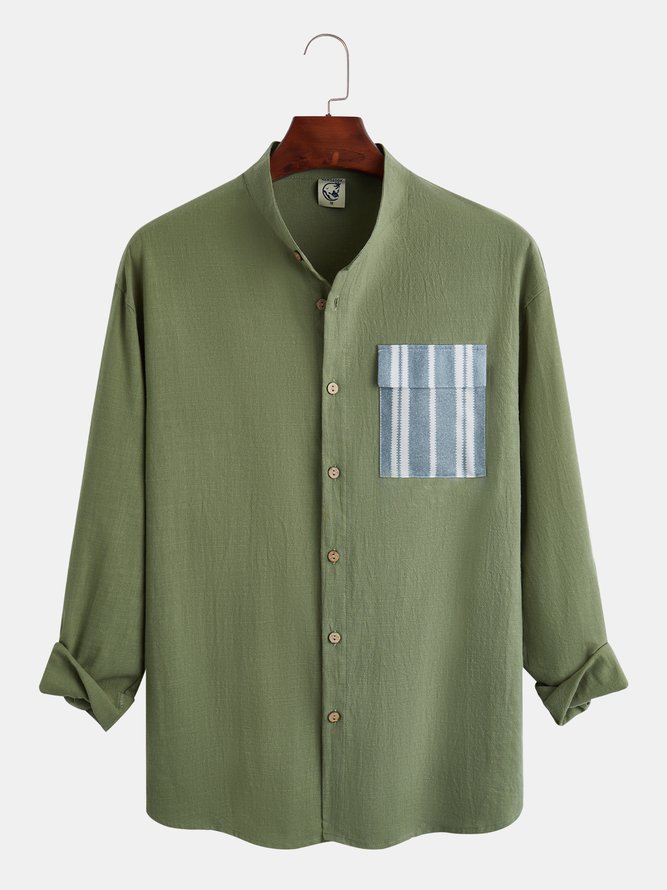 Striped Chest Pocket Long Sleeve Shirt