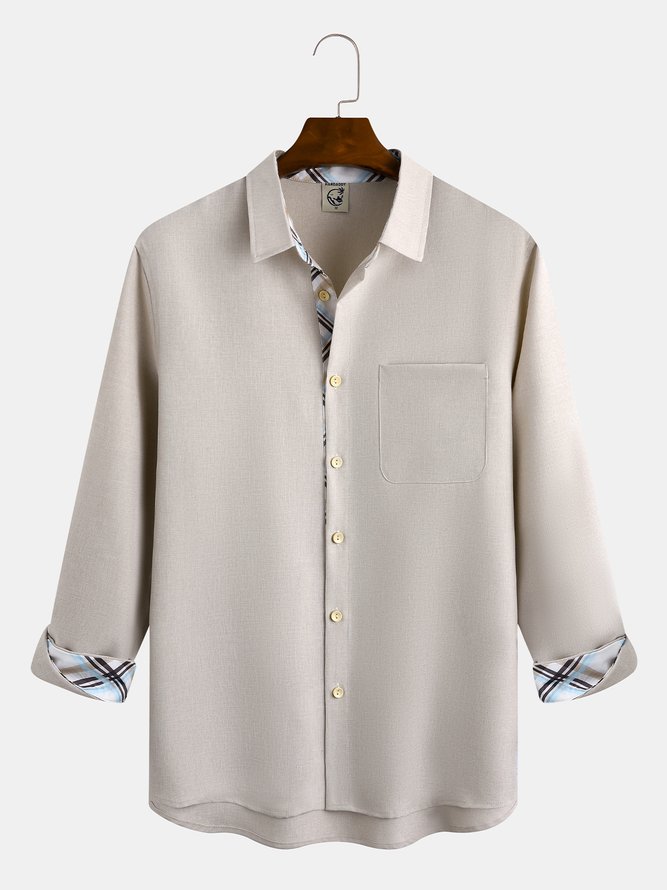 Plaid Panel Chest Pocket Long Sleeve Shirt