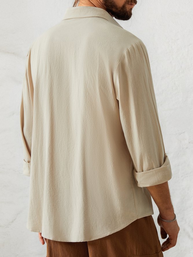 Cotton and Linen Style American Solid Color Basic Versatile Linen Shirt