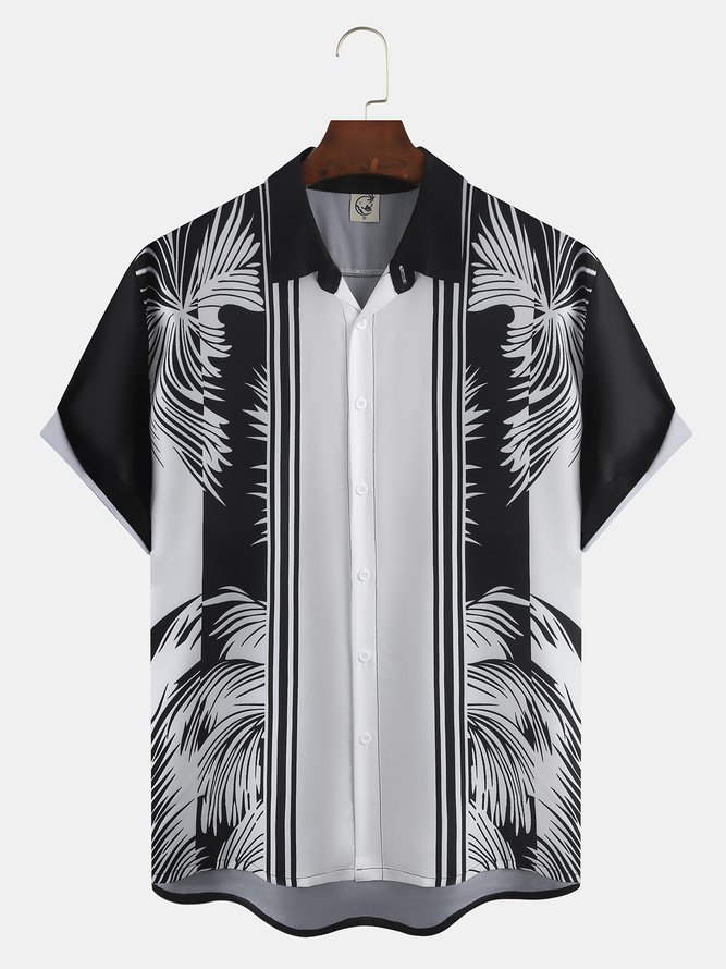 Men's Floral Print Moisture Wicking Fabric Fashion Hawaiian Lapel Short Sleeve Shirts