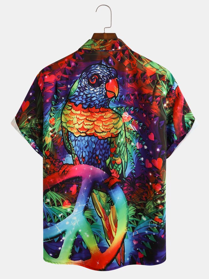 Hippie Parrot Chest Pocket Short Sleeve  Shirt