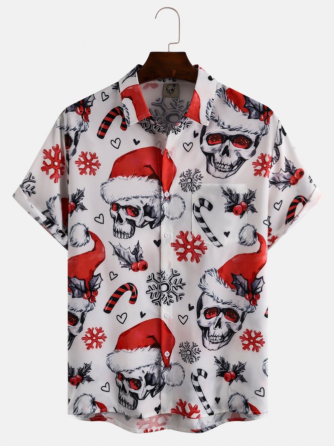 Men's Christmas Skull Print Short Sleeve Shirt