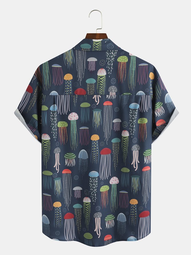 Men's Jellyfish Print Casual Breathable Short Sleeve Shirt
