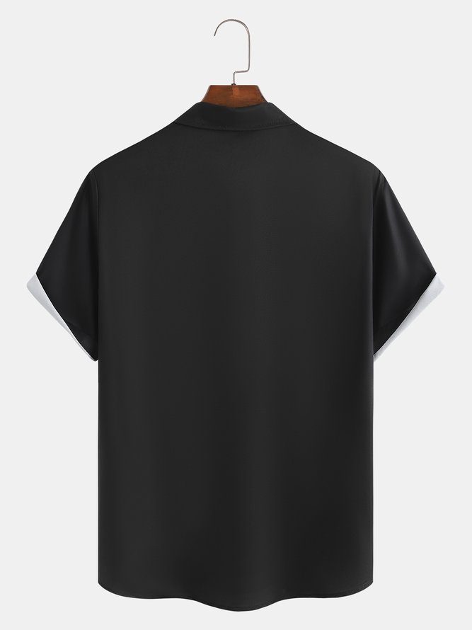 Christmas Print Chest Pocket Short Sleeve Shirt Resort Style Fesival Series Lapel Top