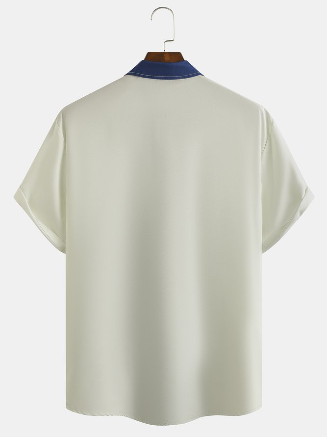 Casual Art Series Striped Geometric Color Block Pattern Lapel Short Sleeve Print Shirt Top