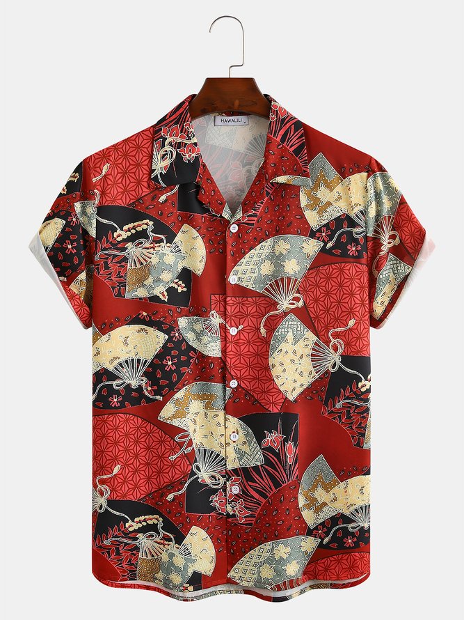 Men's Vintage Pattern Print Casual Breathable Short Sleeve Hawaiian Shirt