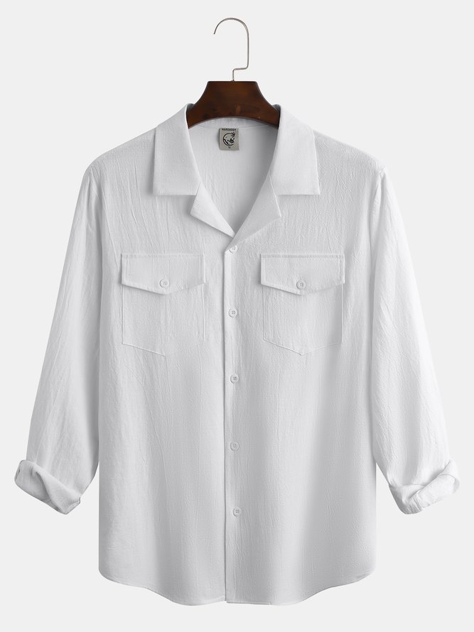 Clean color long sleeve shirt, casual style cotton shirt with lapel