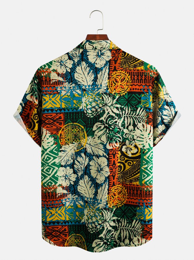Vintage Hawaiian Graphic Men's Casual Short Sleeve Chest Pocket Shirt