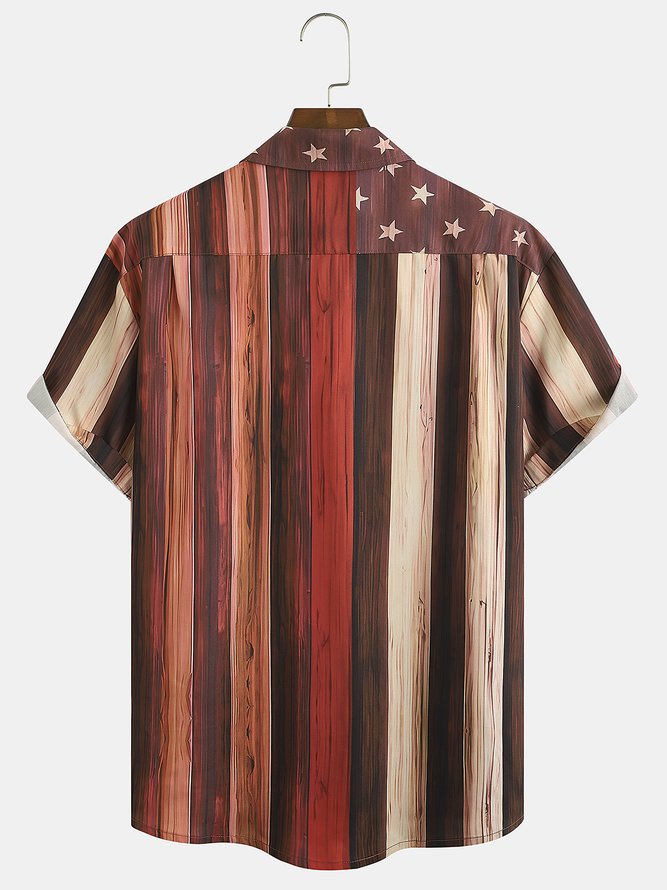Men's American Flag Print Moisture Wicking Fabric Fashion Hawaiian Lapel Short Sleeve Shirt