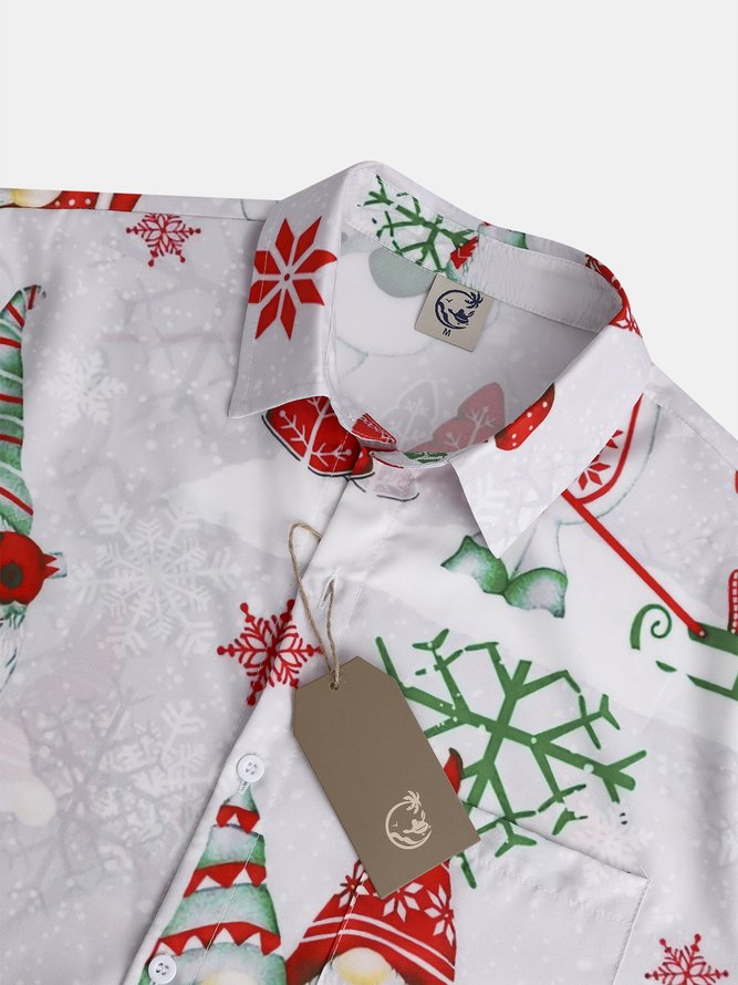 Mens Christmas Print Front Buttons Soft Breathable Chest Pocket Casual Hawaiian Shirts