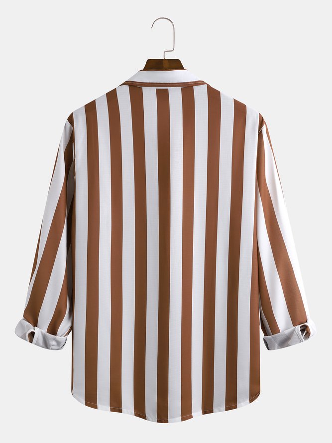 Contrast Stripe Long-sleeved Shirt Casual Style Lapel Top
