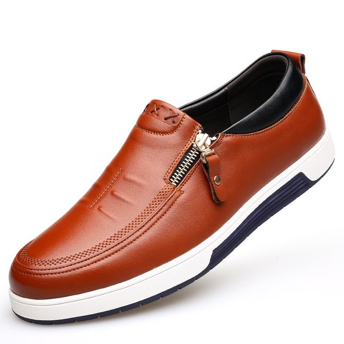 Men Stylish Side Zipper Comfy Soft Sole Slip On Casual Leather Loafers