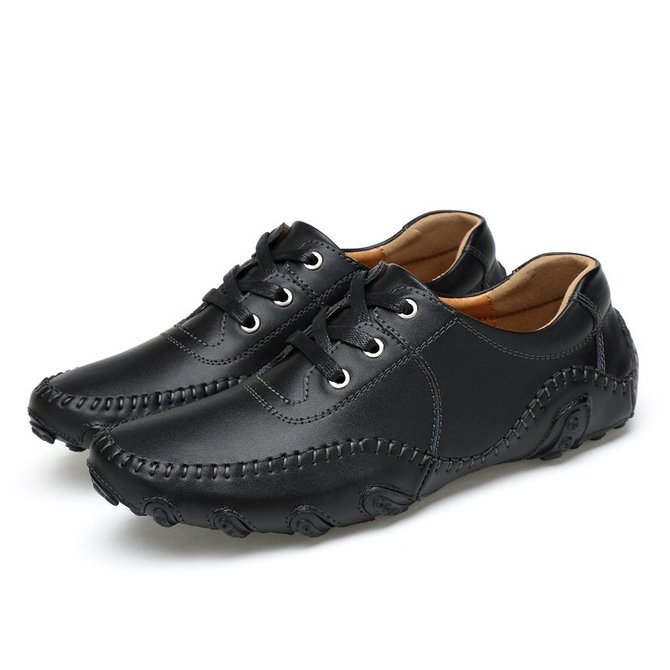 Men Hand Stitching Leather Non Slip Soft Sole Large Size Casual Driving Shoes