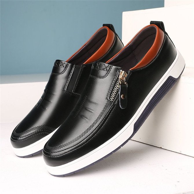 Men Stylish Side Zipper Comfy Soft Sole Slip On Casual Leather Loafers