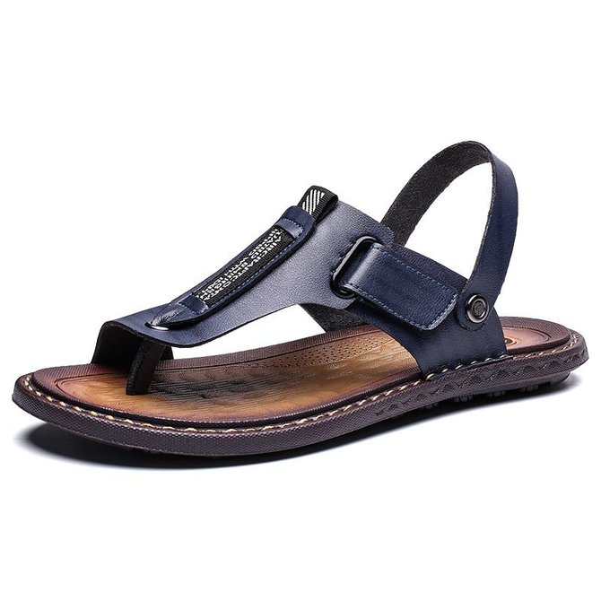 Men Leather Metal Decoration Non-slip Slippers Casual Beach Sandals