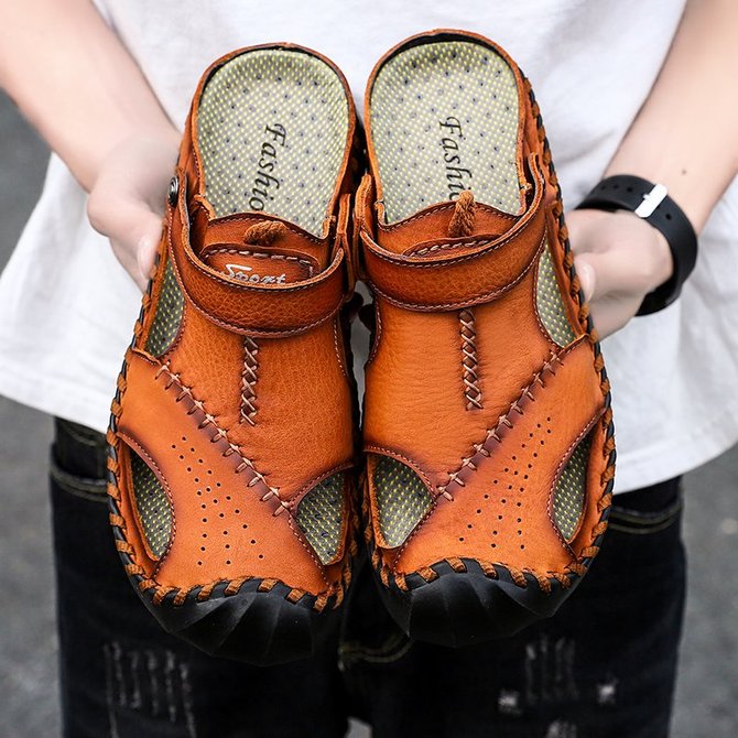 Men Non-slip Cowhide Leather Sandals