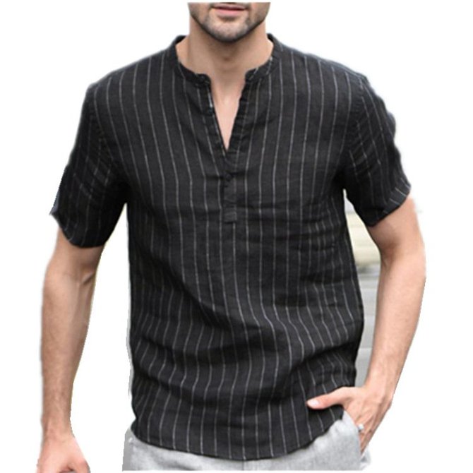 Casual V Neck Short Sleeve Striped Shirt