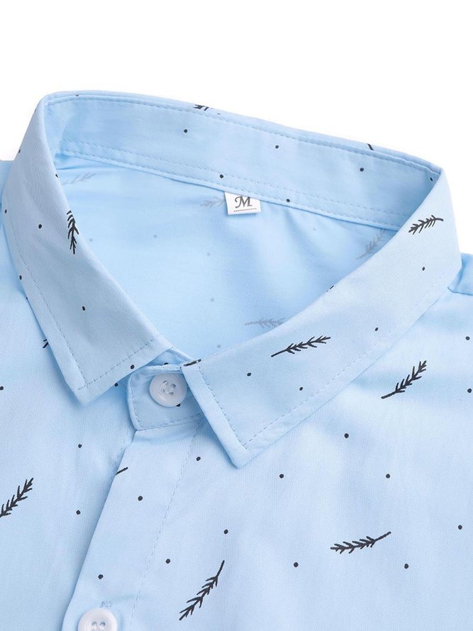 Men's Lightblue Polka Dots Shirt Collar Beach Printed Shirt