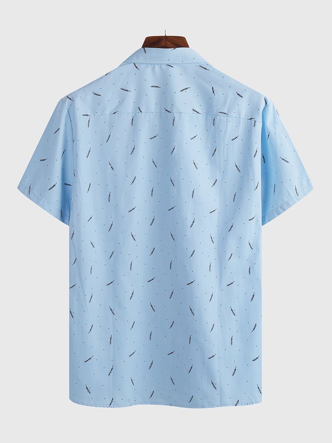 Men's Lightblue Polka Dots Shirt Collar Beach Printed Shirts