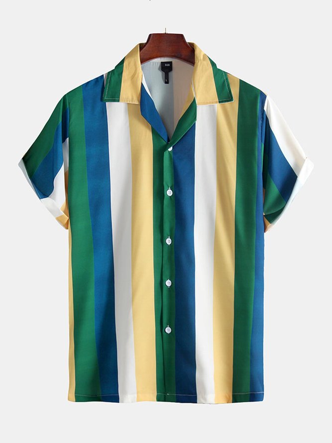 Men's Green Striped Beach Shirts | hawalili