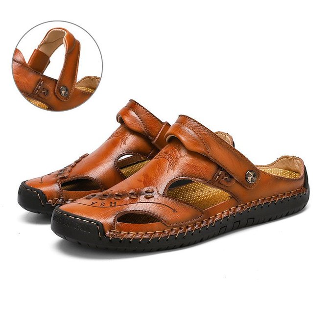 Large Size Men Hand Stitching Closed Toe Comfy Soft Leather Sandals | hawalili
