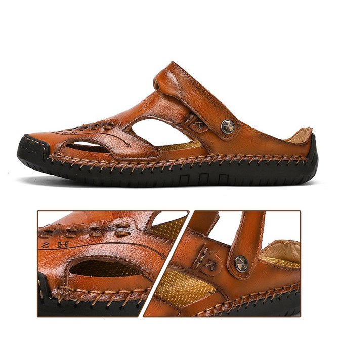 Large Size Men Hand Stitching Closed Toe Comfy Soft Leather Sandals | hawalili