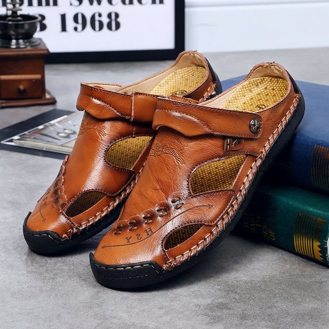 Large Size Men Hand Stitching Closed Toe Comfy Soft Leather Sandals | hawalili