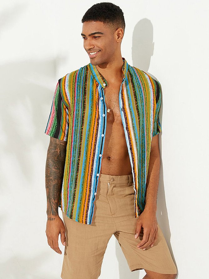 Men's Printed Striped Casual Shirt