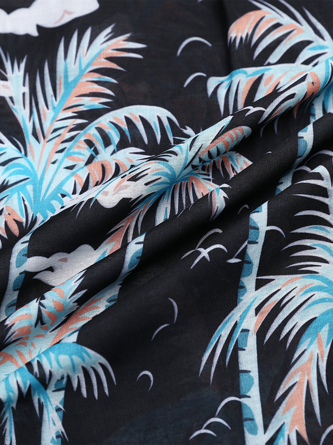 Men's hawaiian Black Printed Beach Plants Shirt