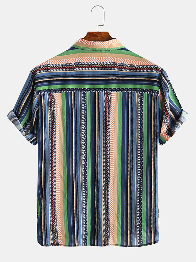Striped Men's Floral Rayon Shirt