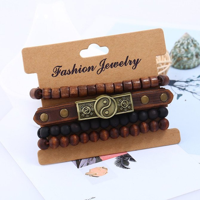 Wooden bead cowhide bracelet