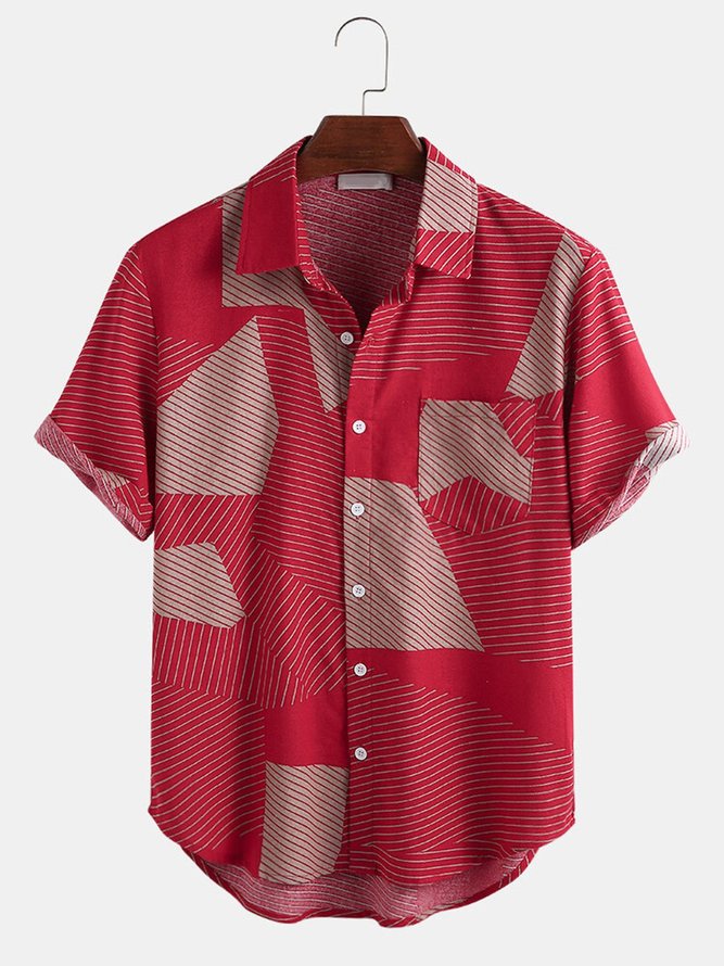 Men's Casual Breathable Striped Color Block Short Sleeve Shirts | hawalili