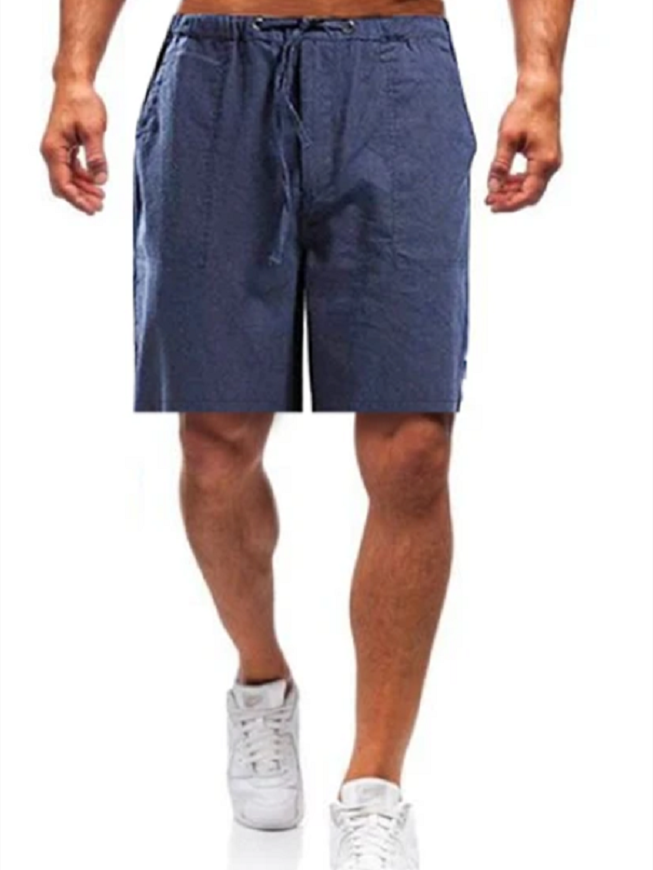Casual Solid Drawstring Linen Shorts