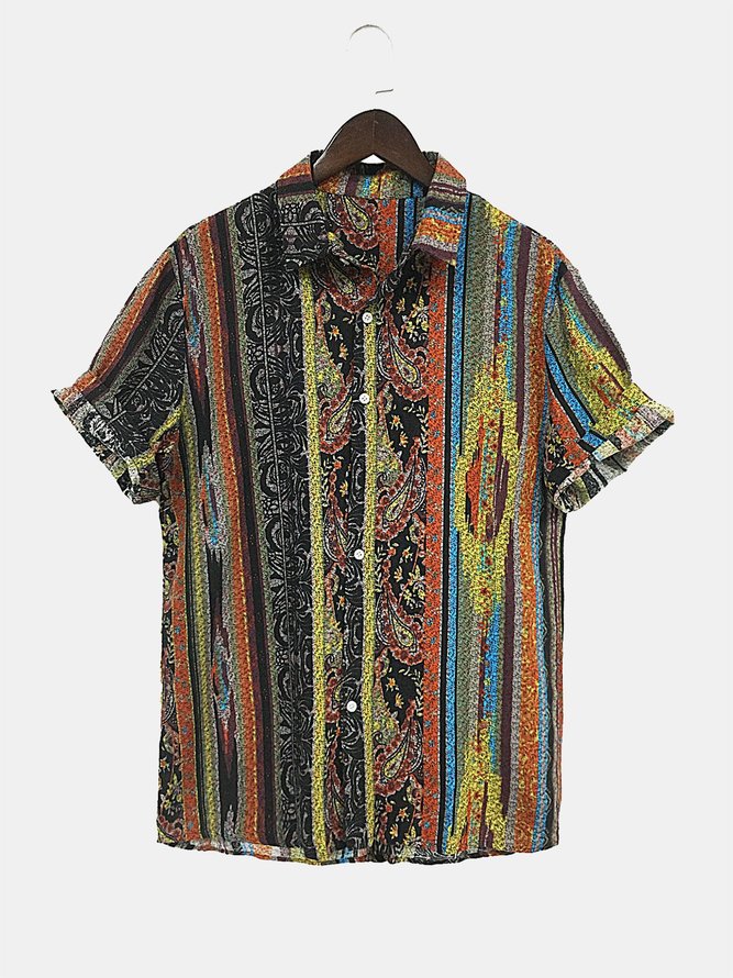 Men's Yellow Shirt Collar Casual Striped Shirts hawalili