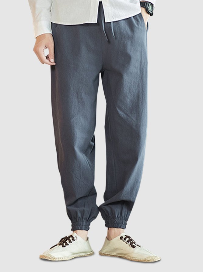 Solid Cotton-Blend Statement Casual Pants