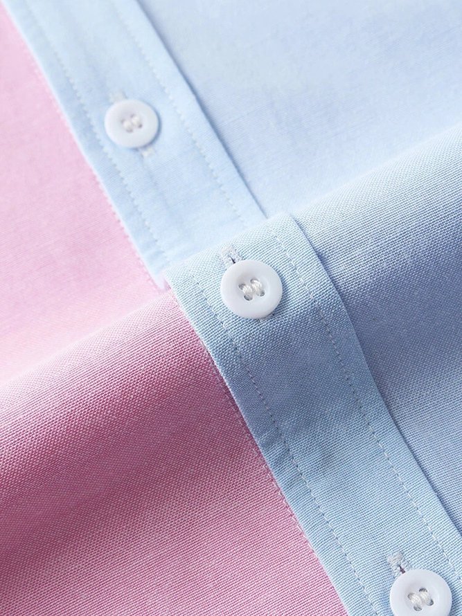 Pink Plain Cotton-Blend Casual Shirts