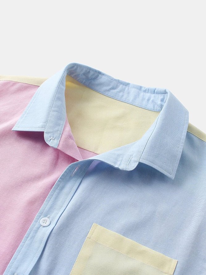 Pink Plain Cotton-Blend Casual Shirts