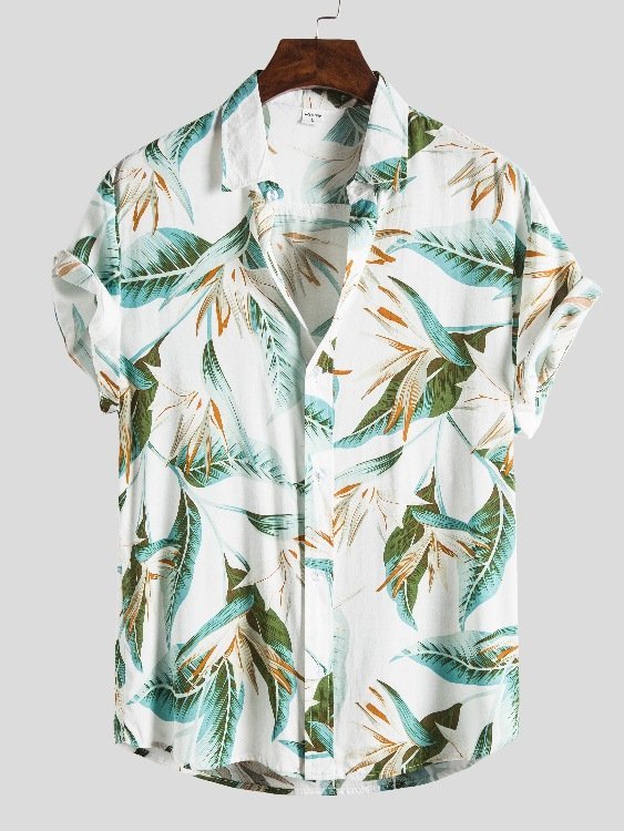 Tropical Print Shirt Collar Casual Shirt