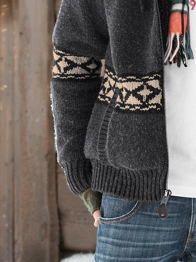 Gray Casual Cotton-Blend Sweater