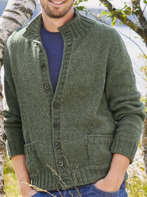 Green Casual Solid Stand Collar Outerwear