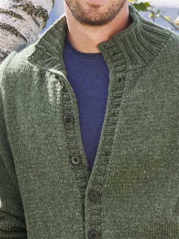 Green Casual Solid Stand Collar Outerwear