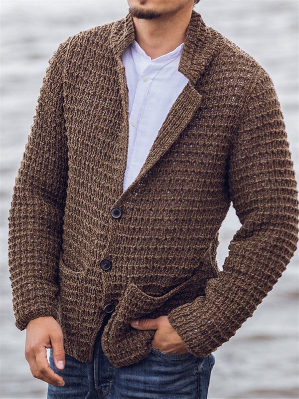 Brown V Neck Casual Knitted Sweater