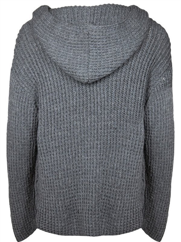 Gray Casual Hoodie Knitted Sweater