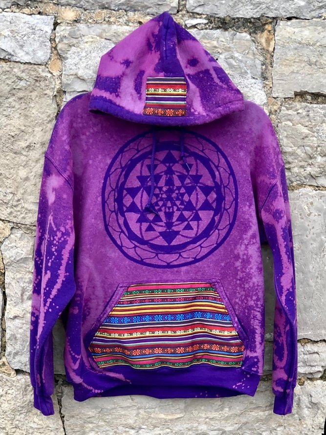 Purple Printed Boho Hoodie Tribal Sweatshirt