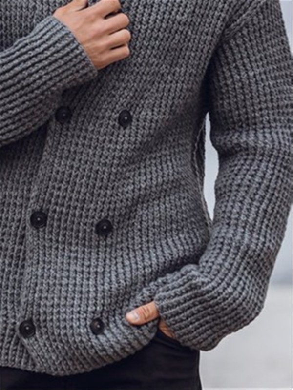 Gray Casual Hoodie Knitted Sweater