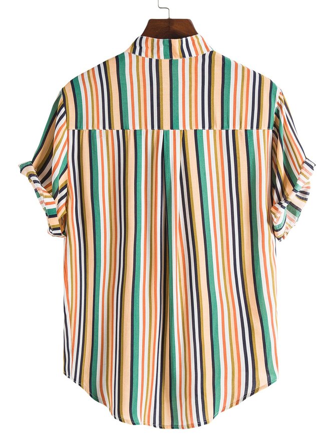 Men's Stand Collar Striped Shirt