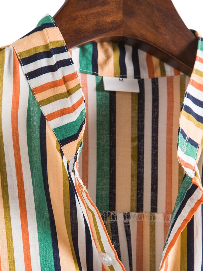 Men's Stand Collar Striped Shirts
