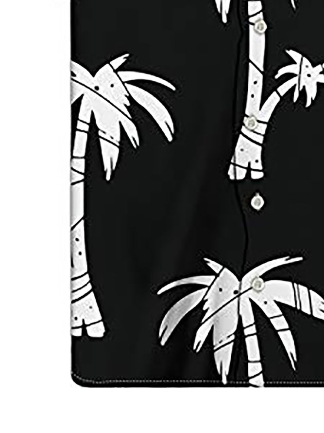 Men's Lapel Coconut Tree Printed Shirt